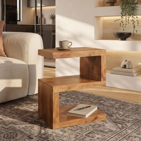 Masute Living - Masuta laterala in forma de S, 60cm, finisaj maro miere, lemn de mango