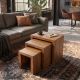 Masute Living - Set de 3 masute MAKASSAR, finisaj maro miere, lemn de mango