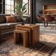 Masute Living - Set de 3 masute MAKASSAR, finisaj maro miere, lemn de mango