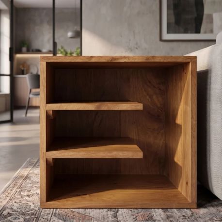 Masute Living - Masuta laterala cu rafturi CUBUS 45cm, lemn de mango