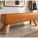 Bancheta din lemn si piele Turnbock 120cm