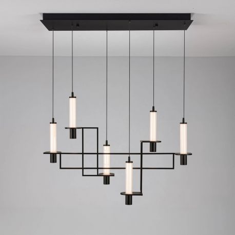 Pendule, Lustre suspendate - Lustra suspendata LED metal negru cu sticla, LUMIEN