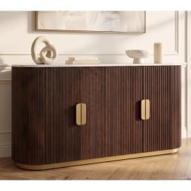 Comoda design retro Gatsby 140m, lemn maro cu marmura alba