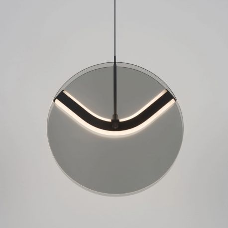 Pendule, Lustre suspendate - Pendul LED metal negru cu sticla fumurie, HALLEY