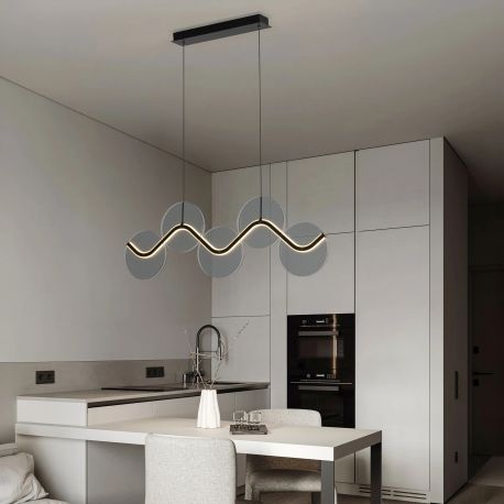 Pendule, Lustre suspendate - Lustra LED metal negru cu sticla fumurie, HALLEY