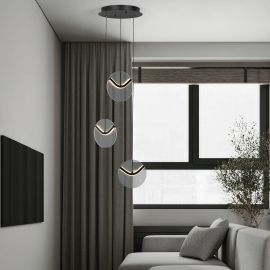 Pendule, Lustre suspendate - Lustra cu 3 pendule LED metal negru cu sticla fumurie, HALLEY