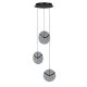 Pendule, Lustre suspendate - Lustra cu 3 pendule LED metal negru cu sticla fumurie, HALLEY