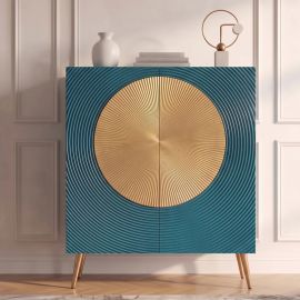 Comode - Comoda din lemn texturat turcoaz si auriu AURUM 120cm