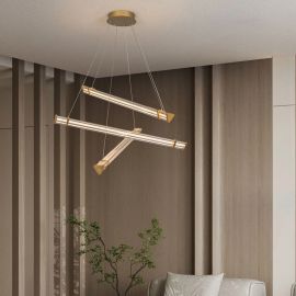 Pendule, Lustre suspendate - Lustra LED 3000K suspendata design liniar PHEME auriu periat