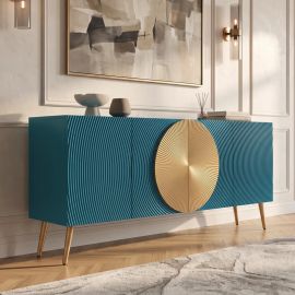 Comode - Comoda din lemn texturat turcoaz si auriu AURUM 180cm