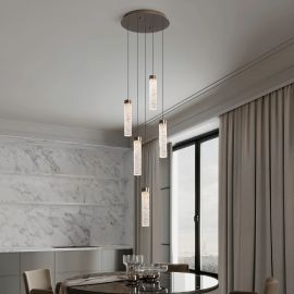 Pendule, Lustre suspendate - Lustra tavan cu pendule LED ZELON, alama antic