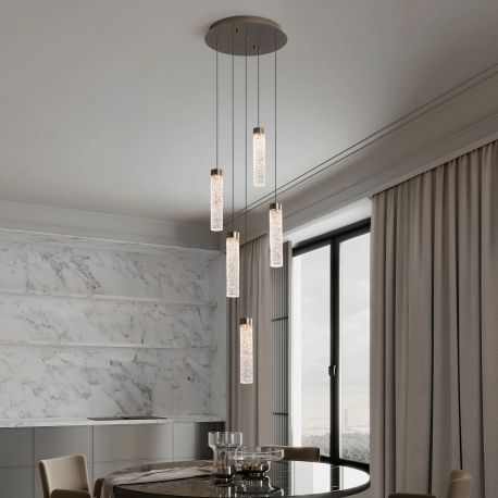 Pendule, Lustre suspendate - Lustra tavan cu pendule LED ZELON, alama antic