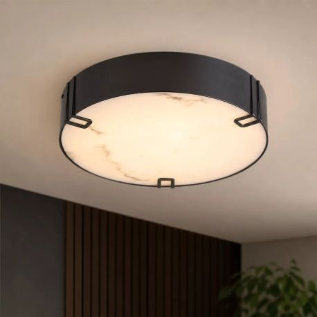 Iluminat pentru baie - Plafoniera Marmo LED baie IP44 metal negru si rasina cu aspect de marmura