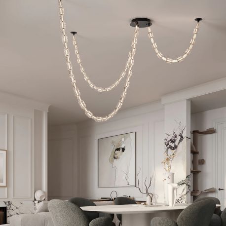 Pendule, Lustre suspendate - Corp de iluminat decorativ lungime 315cm, Alume LED din metal si acrilic