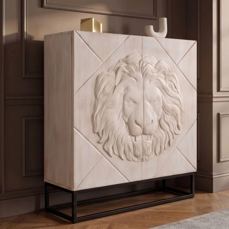 Comode - Comoda din Lemn de Mango cu motiv detaliat de Leu 3D, LION 120cm