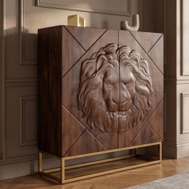 Comoda din Lemn de Mango cu motiv detaliat de Leu 3D, LION 120cm