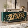 Comoda DRAGON 180cm lemn de mango turcoaz cu dragon auriu 3D