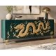 Comode - Comoda DRAGON 180cm lemn de mango turcoaz cu dragon auriu 3D