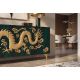 Comode - Comoda DRAGON 180cm lemn de mango turcoaz cu dragon auriu 3D
