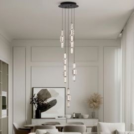 Pendule, Lustre suspendate - Corp de iluminat decorativ inaltime 200cm, Alume LED din metal si acrilic