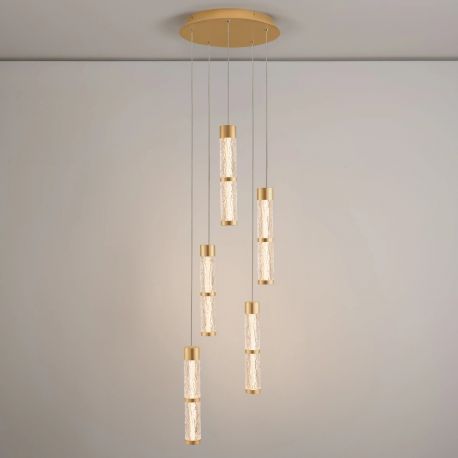 Pendule, Lustre suspendate - Lustra cu 5 pendule LED alama aurie DECORO