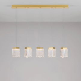 Pendule, Lustre suspendate - Lustra cu 5 pendule LED liniara alama aurie VANCE