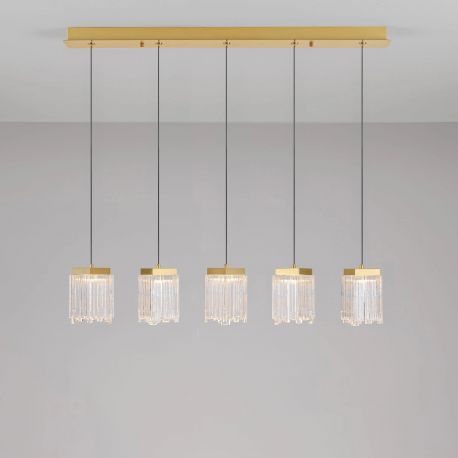 Pendule, Lustre suspendate - Lustra cu 5 pendule LED liniara alama aurie VANCE