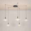 Lustra cu 5 pendule LED alama aurie si sticla alba, DIAZ