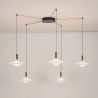 Lustra cu 5 pendule LED alama aurie si sticla alba, DIAZ