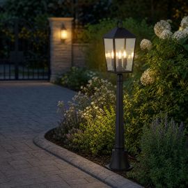 Stalp exterior din otel negru si sticla, protectie IP44 Lantern