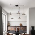 Lustra cu 5 pendule LED alama aurie si sticla fumurie, DIAZ