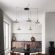 Pendule, Lustre suspendate - Lustra cu 5 pendule LED alama aurie si sticla fumurie, DIAZ