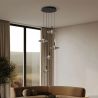Lustra cu 5 pendule LED alama aurie si sticla fumurie, DIAZ