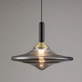 Pendule, Lustre suspendate - Pendul LED alama aurie si sticla fumurie, DIAZ