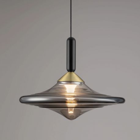 Pendule, Lustre suspendate - Pendul LED alama aurie si sticla fumurie, DIAZ