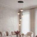 Lustra cu 5 pendule LED alama aurie si sticla alba, DIAZ