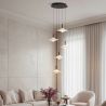 Lustra cu 5 pendule LED alama aurie si sticla alba, DIAZ