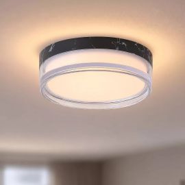 Iluminat pentru baie - Mini Plafoniera diametru 23cm, Button LED iluminat baie IP65 negru marmorat