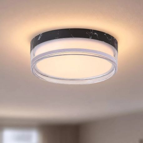 Iluminat pentru baie - Mini Plafoniera diametru 23cm, Button LED iluminat baie IP65 negru marmorat