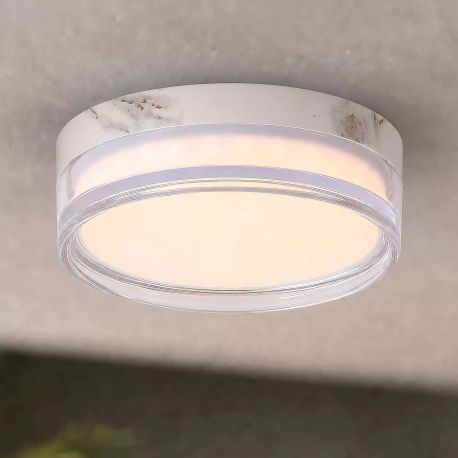 Iluminat pentru baie - Mini Plafoniera diametru 23cm, Button LED iluminat baie IP65 alb marmorat