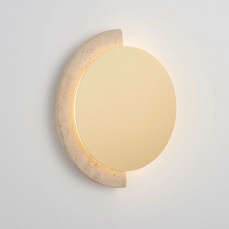 Aplice, corpuri de iluminat pentru pereti - Aplica de perete LED metal auriu si travertin MOLLI 27,5cm