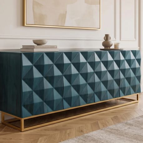 Comode - Comoda turcoaz din lemn de mango cu model 3D Vulcano 180cm