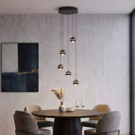 Pendule, Lustre suspendate - Lustra cu 5 pendule metal nickel negru Meteor LED
