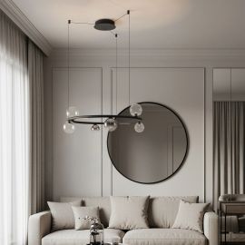 Pendule, Lustre suspendate - Lustra circulara iluminat LED, CELSO negru/ transparent/ fumuriu