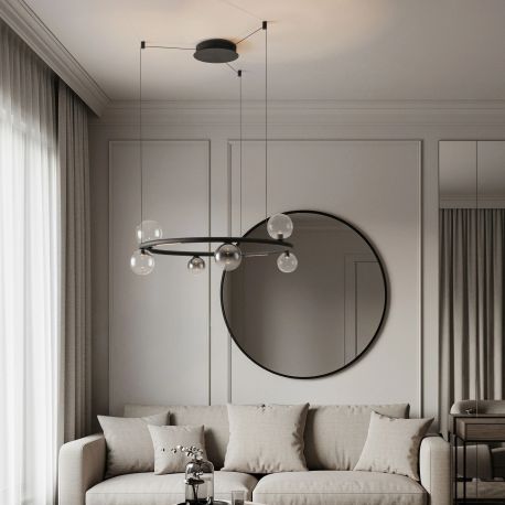 Pendule, Lustre suspendate - Lustra circulara iluminat LED, CELSO negru/ transparent/ fumuriu
