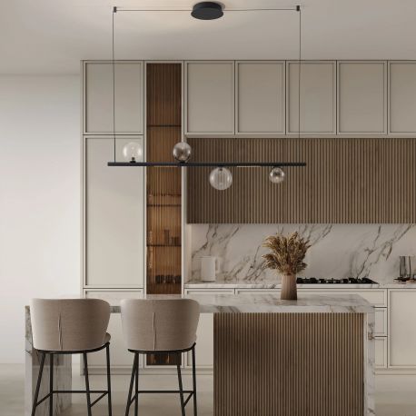Pendule, Lustre suspendate - Lustra liniara iluminat LED, CELSO negru/ transparent/ fumuriu