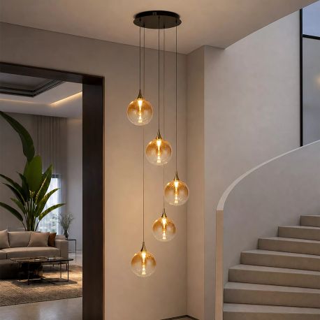 Pendule, Lustre suspendate - Lustra cu 5 pendule LED hol, casa scarii Alchemy H-150cm