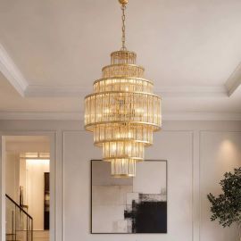 Corpuri de iluminat Lustre pentru casa scarii - Lustra casa scarii din metal auriu si tije din sticla, 14Lt Premium