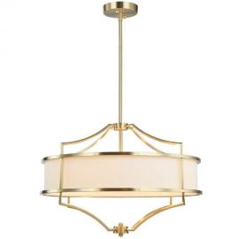 Candelabre, Lustre - Lustra suspendata din metal auriu satinat si tesatura crem Stesso M