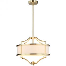 Candelabre, Lustre - Lustra suspendata din metal auriu satinat si tesatura crem Stesso S